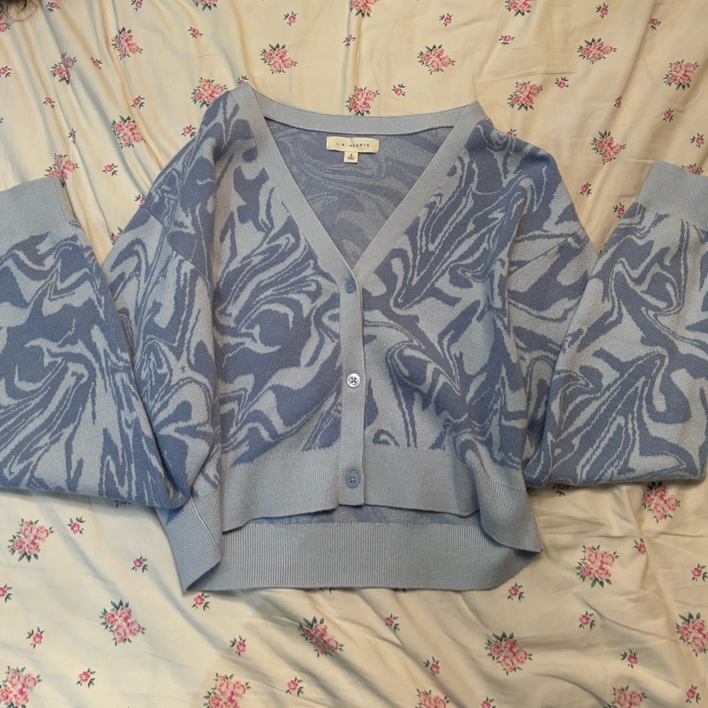 L.A. HEARTS BLUE MARBLE CARDIGAN